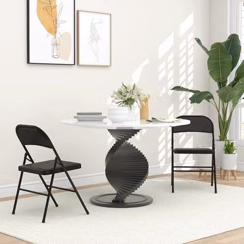 HOMCOM Set of 2 Black Padded Folding Chairs with Synthetic Leather Cushioned Seats and Metal Frame – 2