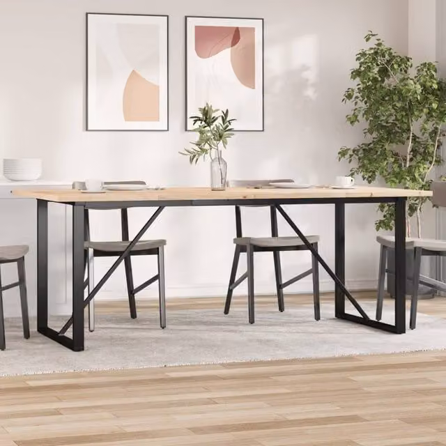 Berkfield Home O-Frame Rectangular Dining Table in Brown Solid Pine and Steel, W: 200 cm, D: 100 cm, H: 75.5 cm