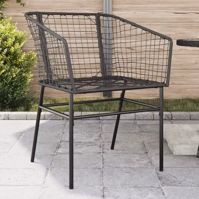 Berkfield Home Set of 2 Modern Black Poly Rattan Garden Chairs with Armrests – 1