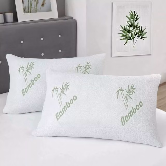 NESTLUNE Double Memory Foam and Bamboo Pillow in White with Neck and Head Support