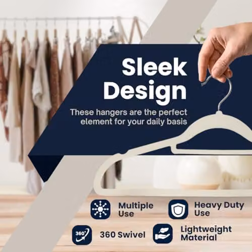 Sasha Morel 20 Pack Non-Slip Velvet Coat Hangers with Swivel Hooks and Space-Saving Design in Beige – 2