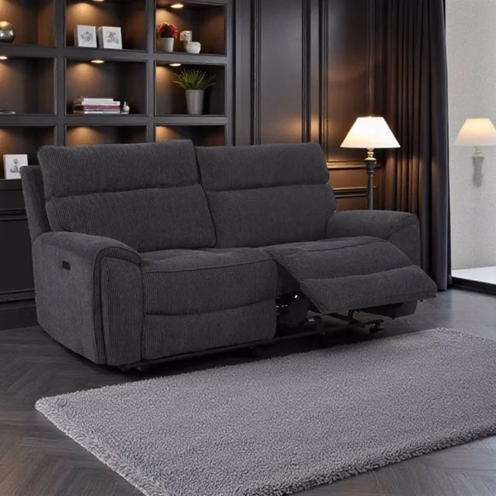 Furnishings For Less UK Lois Black Fabric 3 Piece Electric Reclining Sofa Suite with USB Charging – 4
