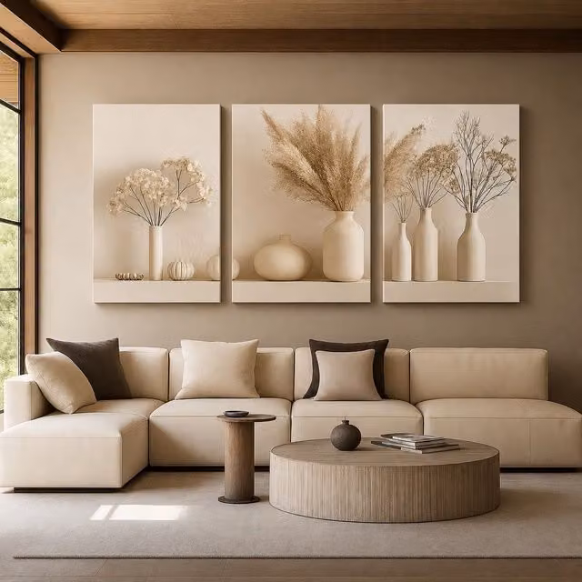 Mafett 3 Set Modern Beige Vase Collection Canvas Wall Art Botanical Illustration W: 30.48 cm, H: 40.64 cm – 1