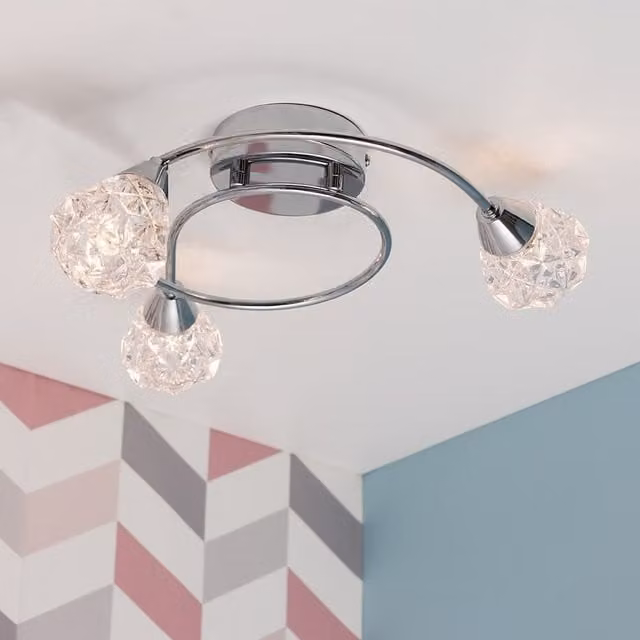 ValueLights Astley 3 Way Silver Ceiling Bar Light with Diamond Effect Glass Shades in Polished Chrome