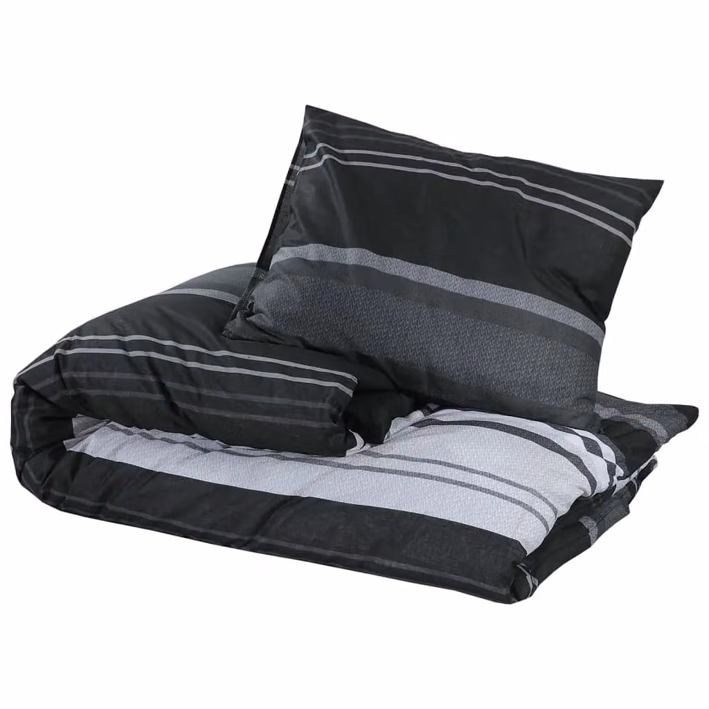 Berkfield Home Striped Cotton Duvet Cover and Pillowcase Set in Black and White, W: 225 cm, H: 220 cm – 3
