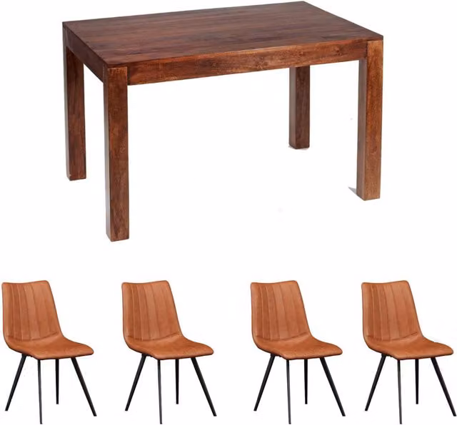 IH Design Dakota Mango Wood Dining Table Set with 4 Chairs, Brown