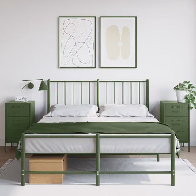 Berkfield Home Set of 2 Industrial Metal Bedside Cabinets in Olive Green, W/D/H: 36 x 39 x 68 cm – 1