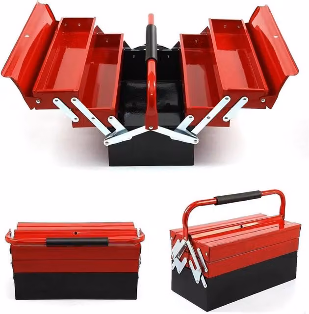 VOGREX Heavy Duty Metal 3 Tier Cantilever Tool Box with 5 Trays, Red – 1