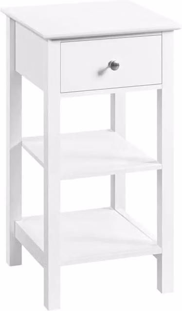 VOGREX White Narrow Bedside Table with Storage