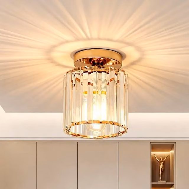 Goeco Modern Crystal Ceiling Light Chandelier in Gold/Brass for Hallway, Living Room or Kitchen