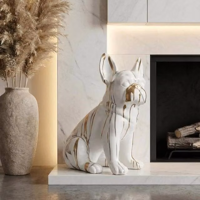 Garden Greatness Drip Art Frenchie Ceramic Ornament in Multicolour and White