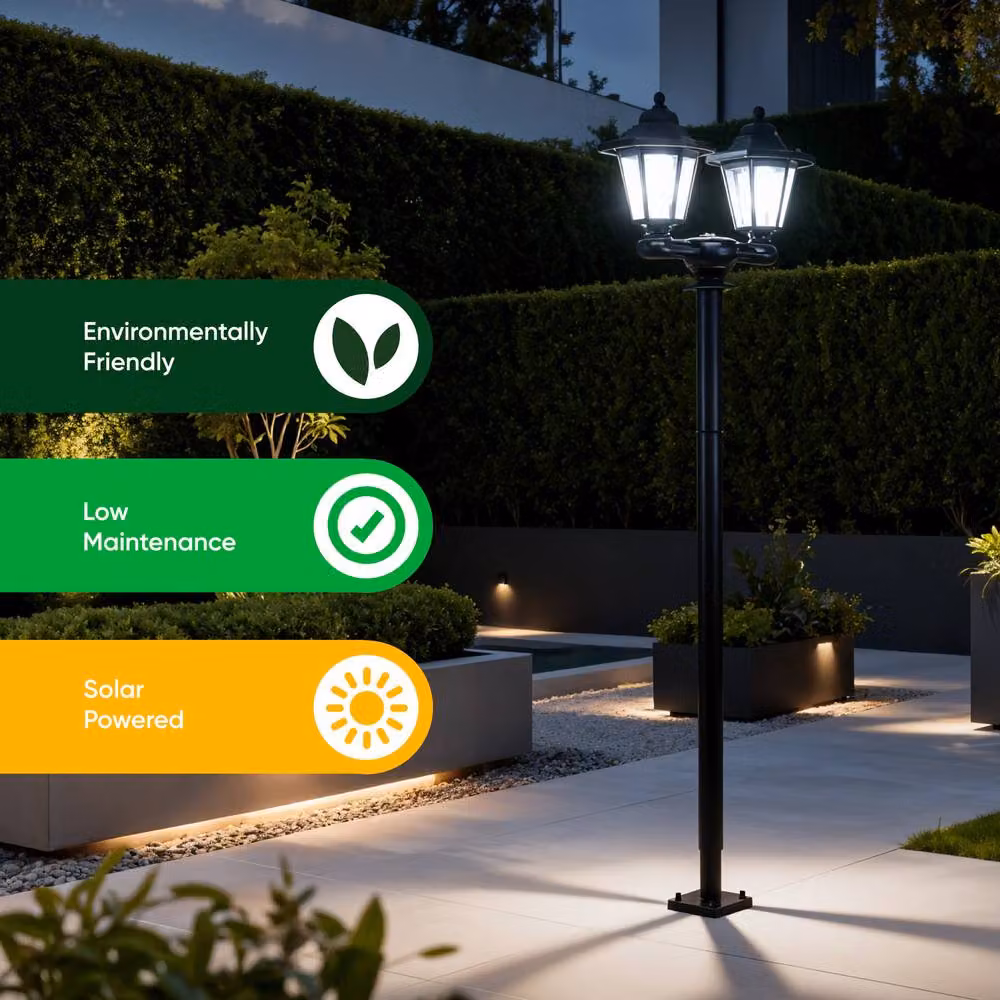 Gardenwize 3-in-1 Solar Powered Double Head LED Outdoor Garden Light in Black, Height: 150 cm – 4