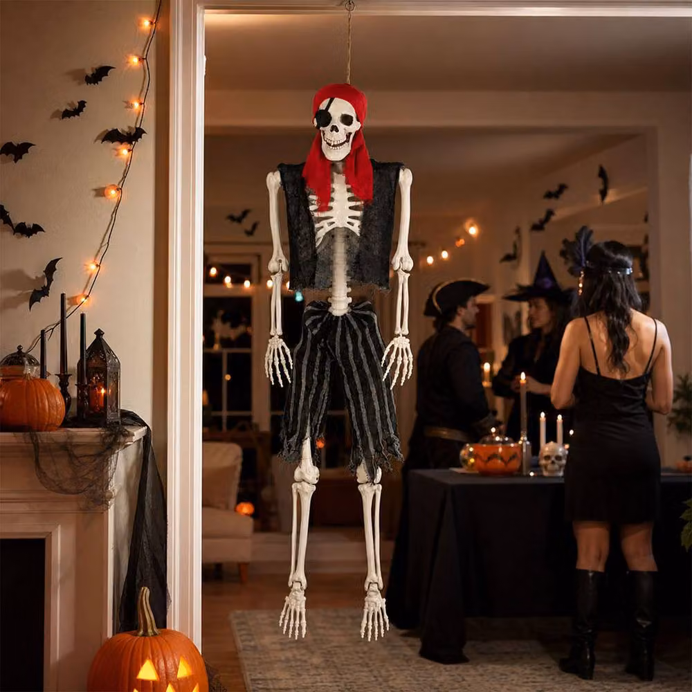 Yezi Life Size Pirate Skeleton Halloween Decor, White, Height: 166 cm – 3
