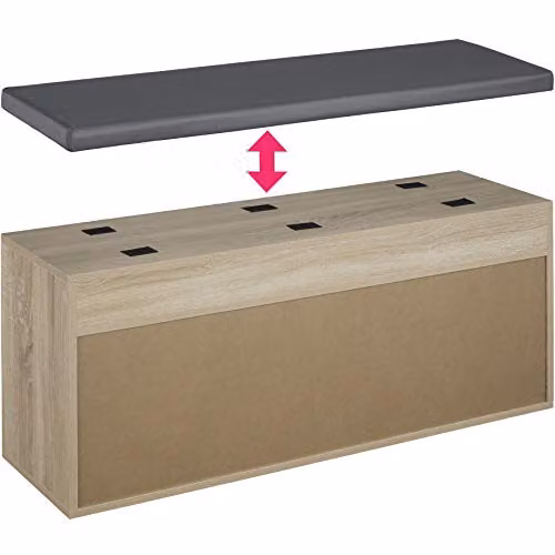 tectake Shoe Rack with Upholstered Synthetic Leather Seat in Grey and Brown, W/D/H: 120 x 30 x 49 cm – 2