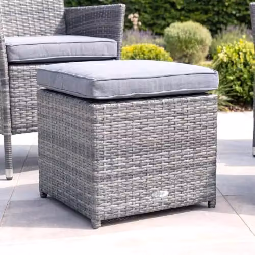 Charles Bentley Pair of Grey Rattan Garden Footstools with Removable Cushions W/D/H: 45 x 45 x 37 cm