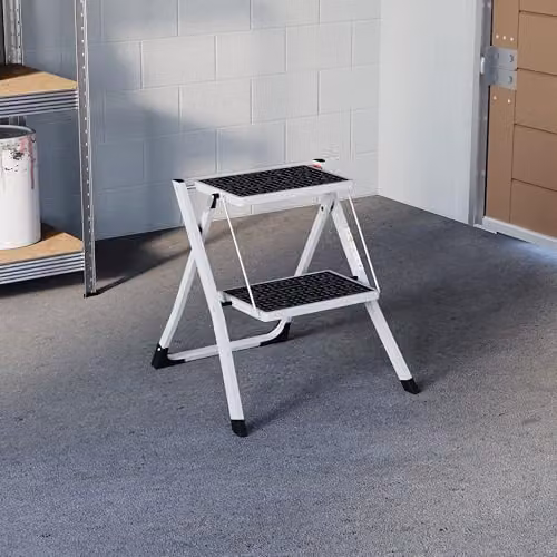 Home Vida 2 Step Folding Steel Ladder with Anti-Slip Mats and Handle, White – 8