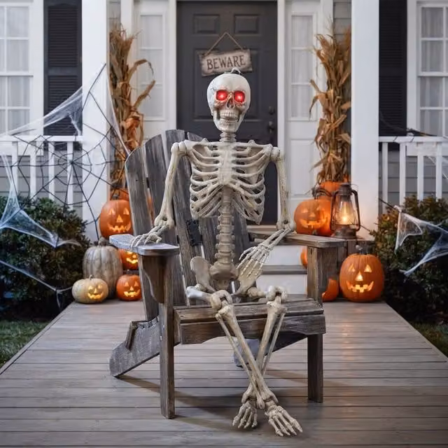 Garden Greatness Light Up Animated Halloween Skeleton in White and Multicolour