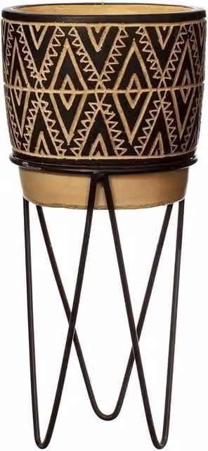 Sass & Belle Nomad Geometric Concrete Tabletop Planter with Metal Wire Stand in Black, W/D/H: 14 x 14 x 30 cm