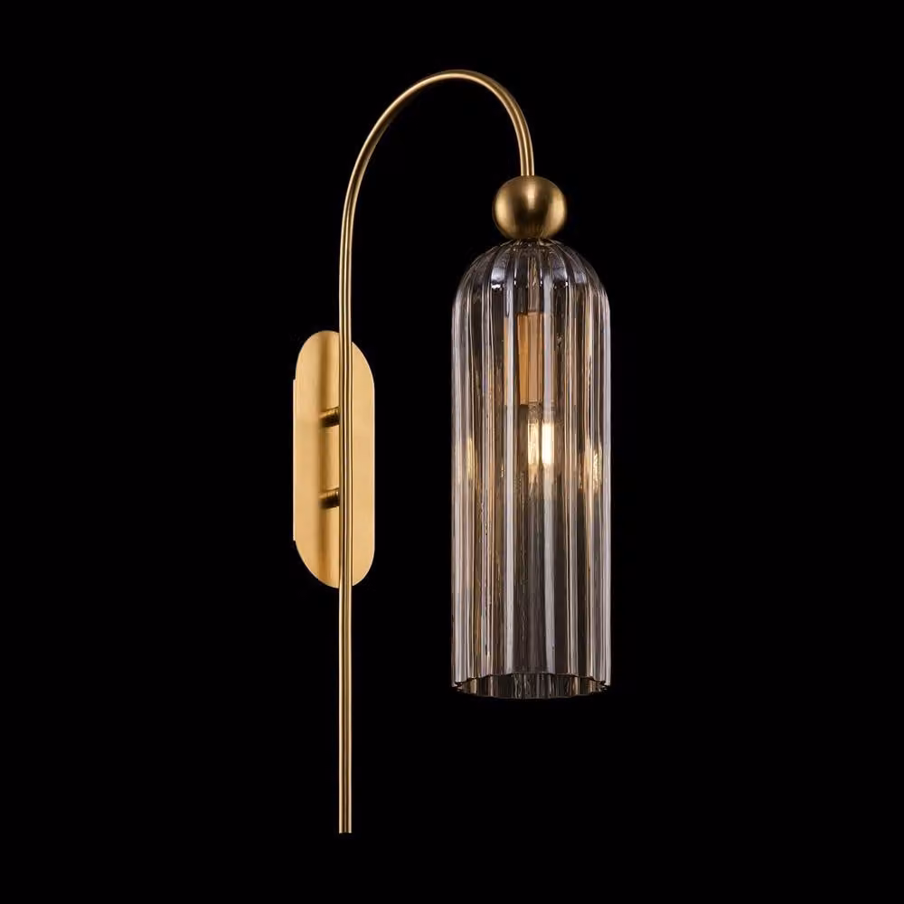 Netlighting Antic Modern Wall Lamp in Gold/Brass with Cognac Glass Shade – 2