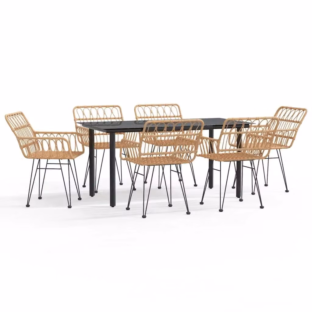 Berkfield Home 7 Piece Brown Poly Rattan Garden Dining Set with Glass Top Table – 2