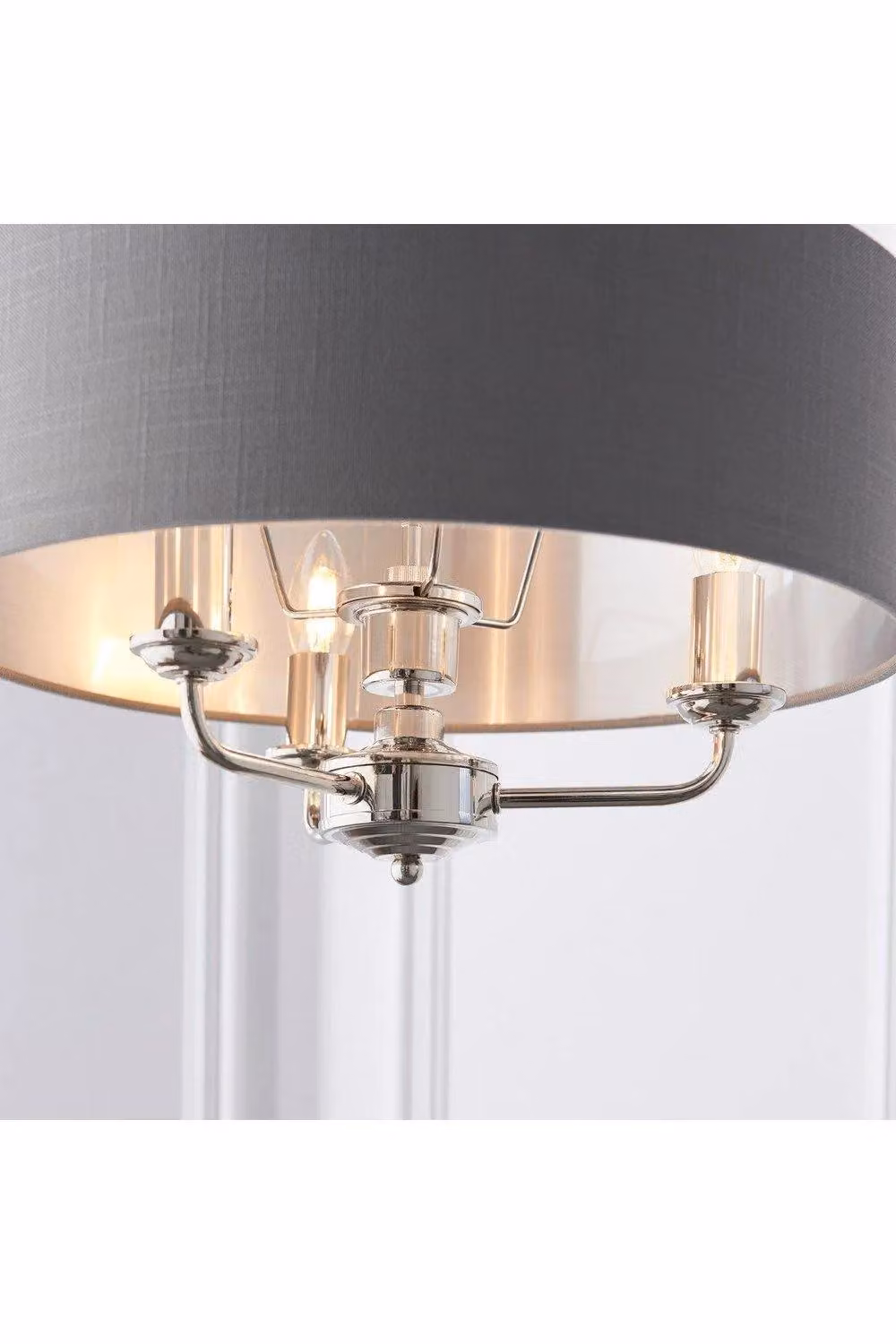 Netlighting Highclere Cylindrical Pendant Light in Grey Fabric with Bright Nickel Plate – 2