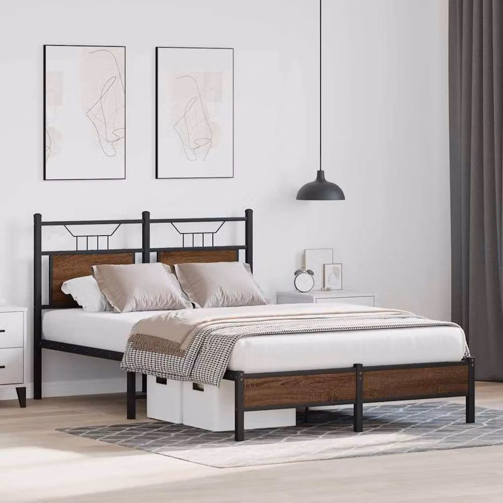 Berkfield Home Small Double Bed Frame in Brown Oak, W/D/H: 120 x 200 cm – 3