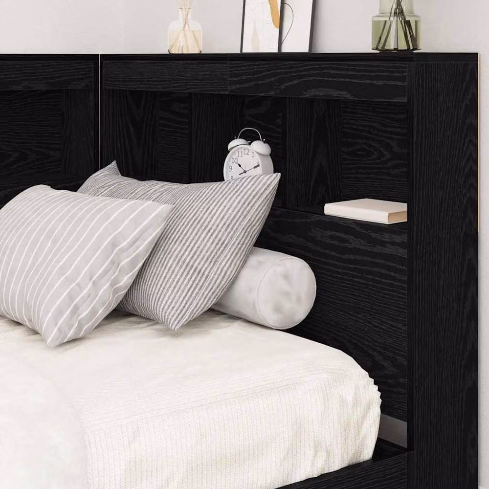 Berkfield Home Minimalist Black Headboard with Integrated Storage Shelf – 4