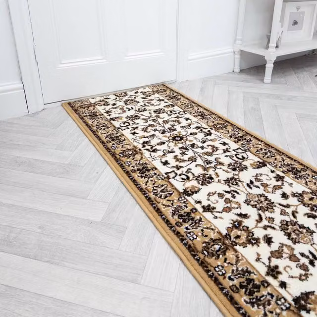 runrug Traditional Hallway Carpet Runner Rug in Beige, W: 80 cm, L: 240 cm