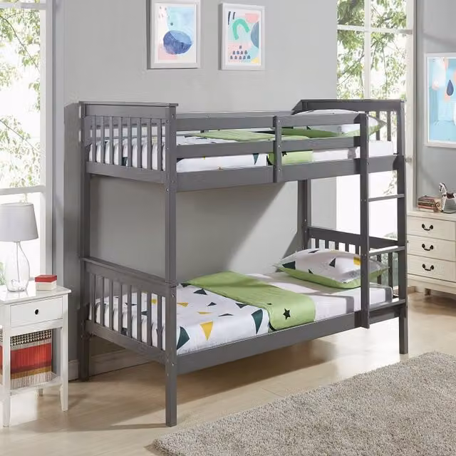 Andromeda Grey Solid Pine Wooden Bunk Bed for Kids Single 90x190 cm