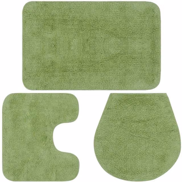 Berkfield Home 3 Piece Non-Slip Cotton Bathroom Mat Set in Green
