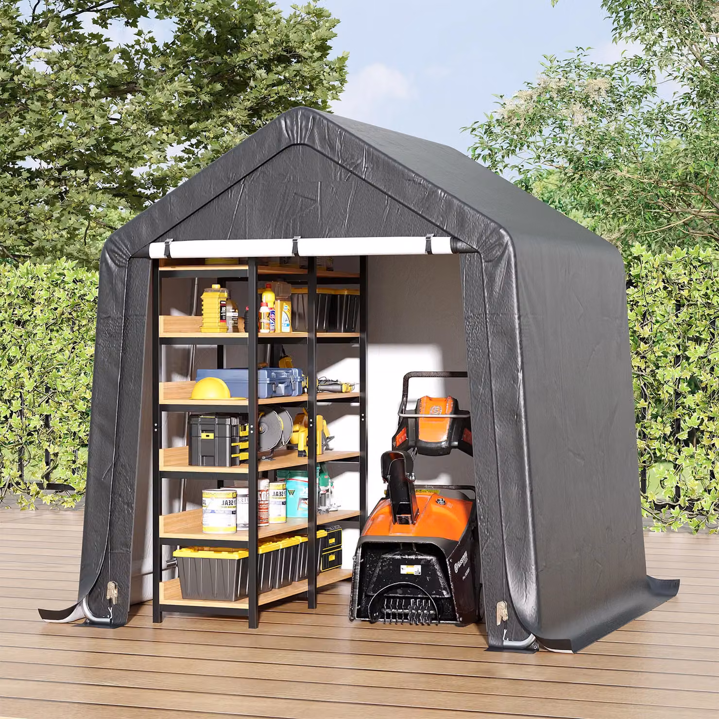 Living and Home Grey Galvanised Steel Gable Storage Shed, W: 182.88 cm, D: 182.88 cm, H: 210.0 cm – 2