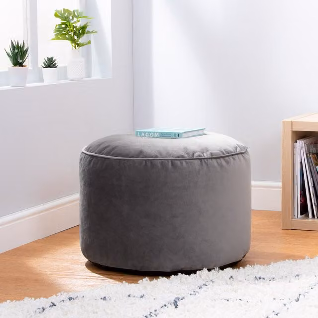ICON Milano Round Velvet Pouffe in Grey