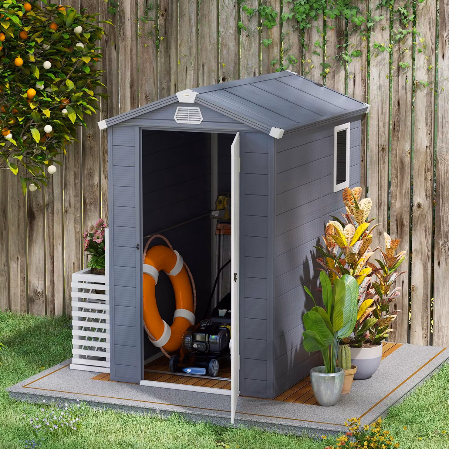 Outsunny Grey Plastic Storage Shed with Aluminium Frame and Foundation – 2