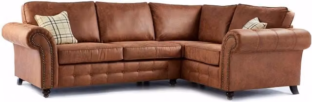 Furnishings For Less UK Oakland Tan Chesterfield 4 Seater L Shape Corner Sofa in Synthetic Leather