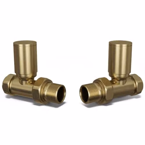 UK Radiators Round Manual Straight Radiator Valves in Brushed Brass, Pair – 2