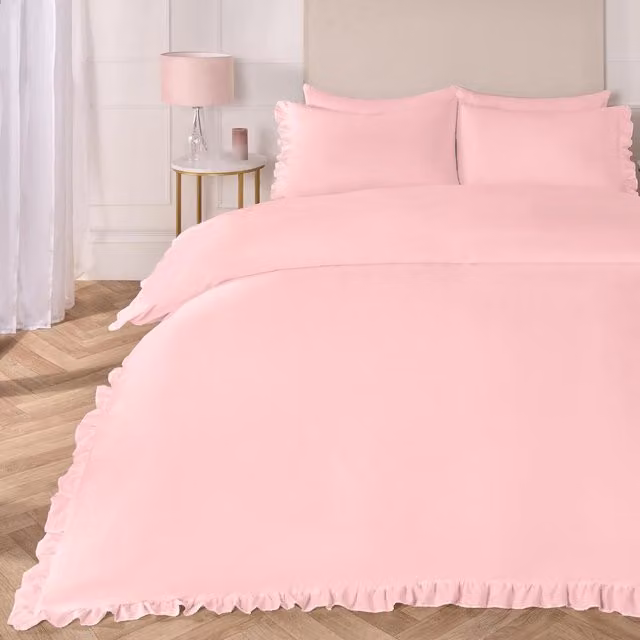 OHS Shabby Chic Ruffled Frill Edge Duvet Set in Pink, Single, 90 x 190 cm