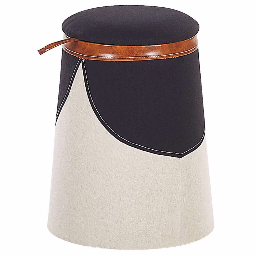 Wyld and Coco Kids Pouffe in Beige Faux Linen with Hidden Storage – 2