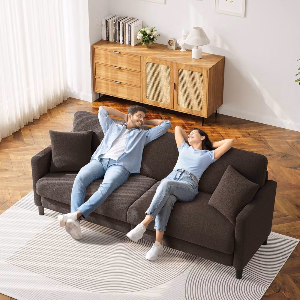 Dprodo 210cm Modern Teddy Fabric 3-Seater Sofa in Brown – 3