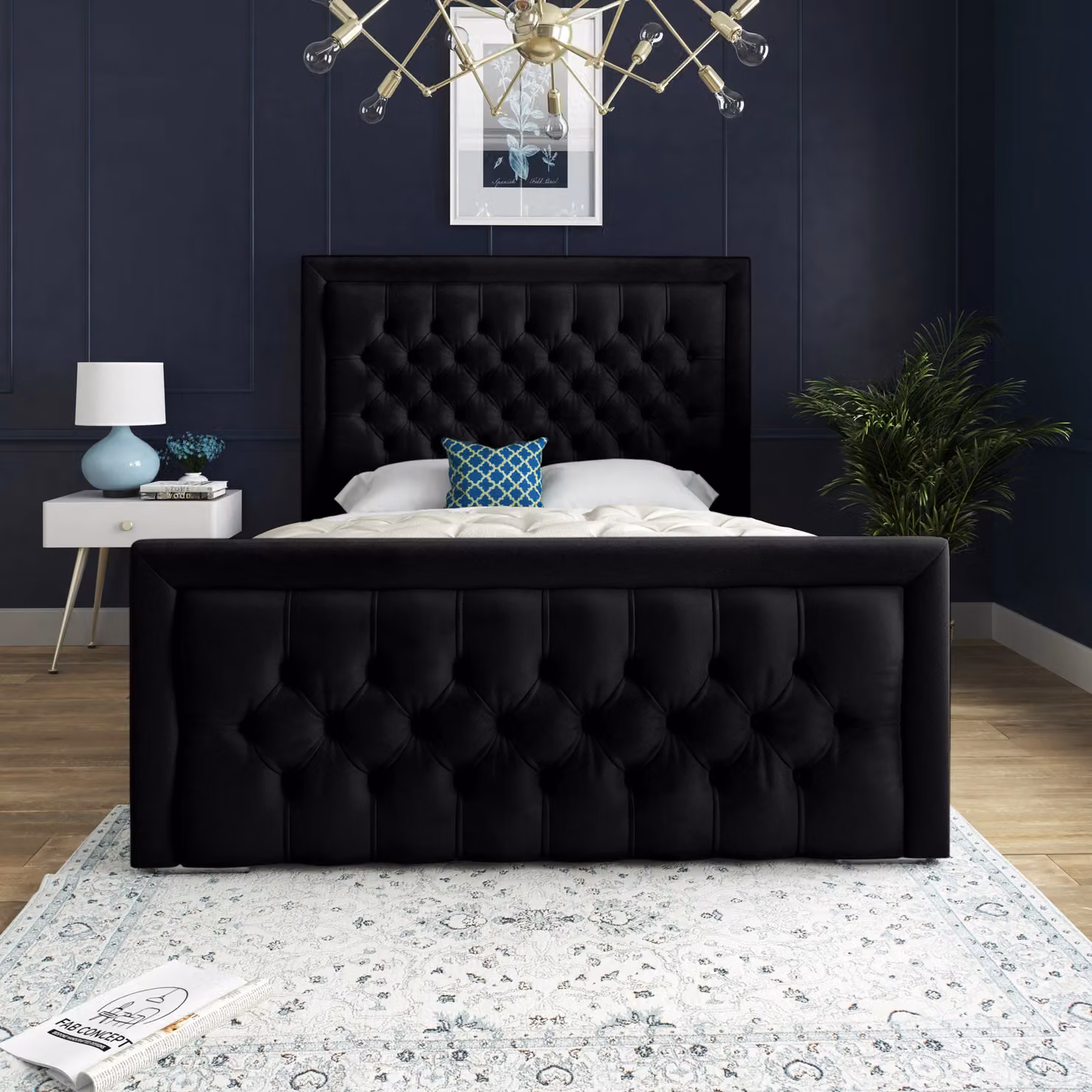 DS Living Kingston Upholstered Soft Black Velvet Bed Frame, Small Double, 120 x 200 cm – 3