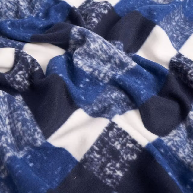 Dreamscene Blue Checked Fleece Throw Blanket, W: 150 cm
