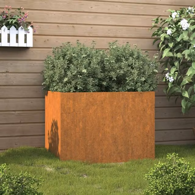 Berkfield Home Brown Corten Steel Ornamental Garden Planter Tub W: 62 cm, D: 47 cm, H: 46 cm – 1
