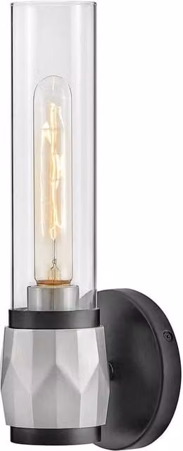 Hinkley Ellison Black Nickel Bathroom Wall Lamp with Transparent Glass and E27 Socket, IP44 Rated – 1