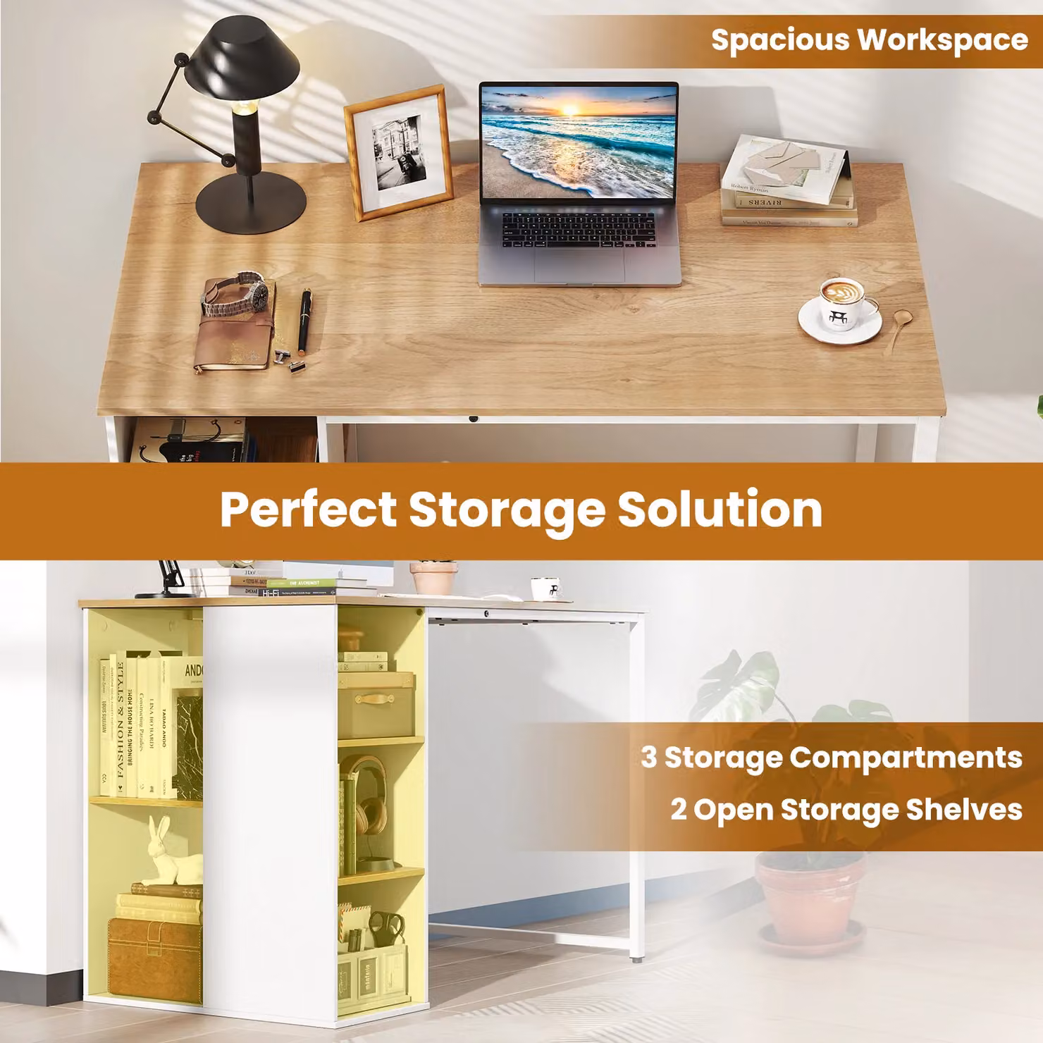 Costway Modern Home Office Computer Desk in Natural – 4