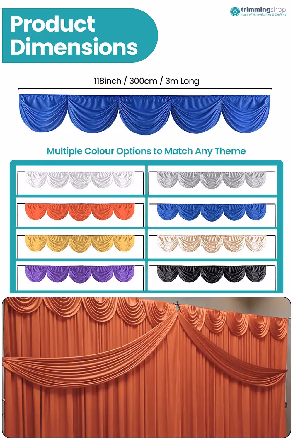 Neel Blue Ice Silk Detachable Swag Curtain Panel Backdrop, Blue – 2