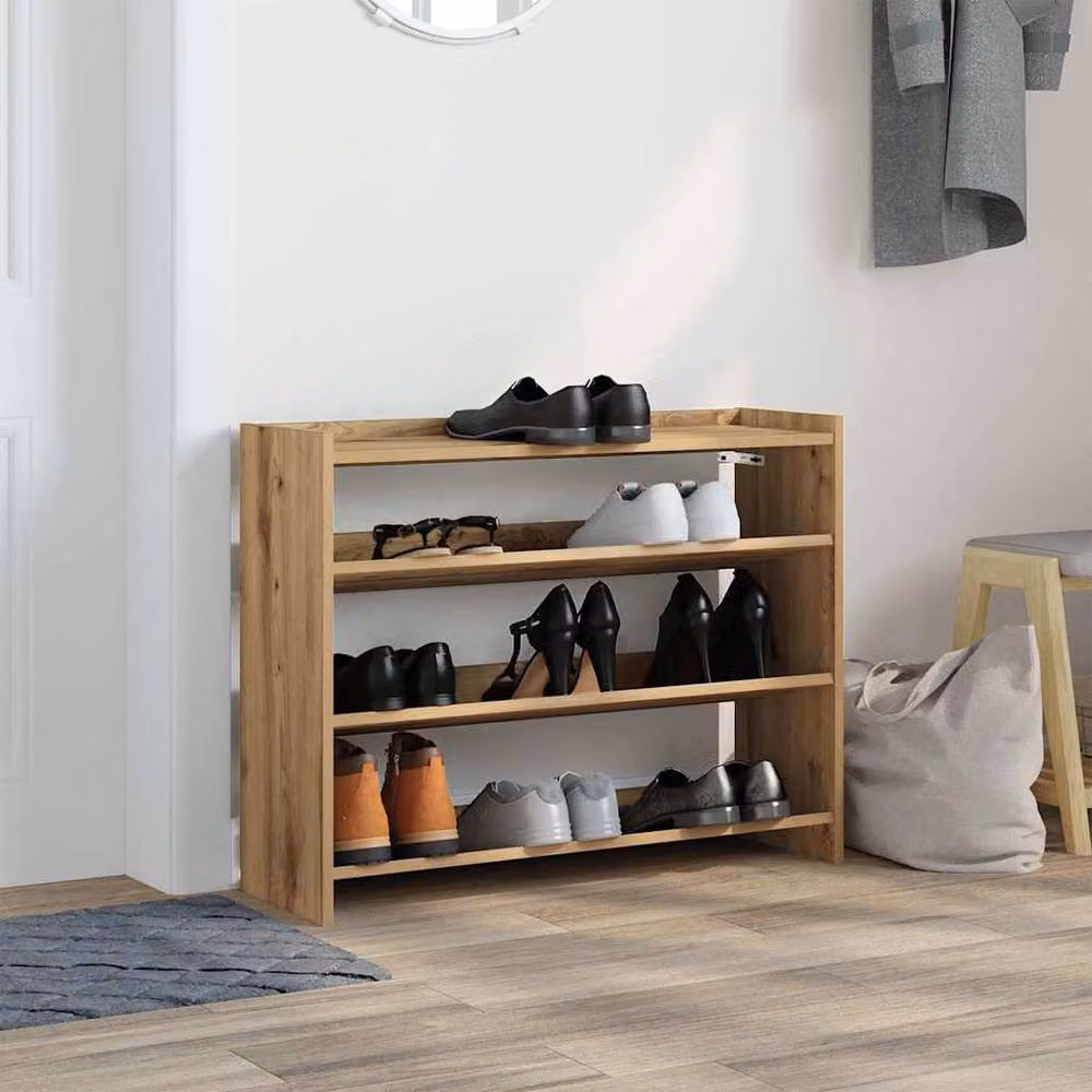 Berkfield Home Artisan Oak Shoe Rack in Brown, W/D/H: 80 x 25 x 62 cm – 3