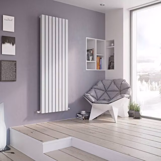 Bathroom Kingdom Vulkan White Single Square Vertical Wall Hung Radiator H: 180 cm, W: 43.5 cm
