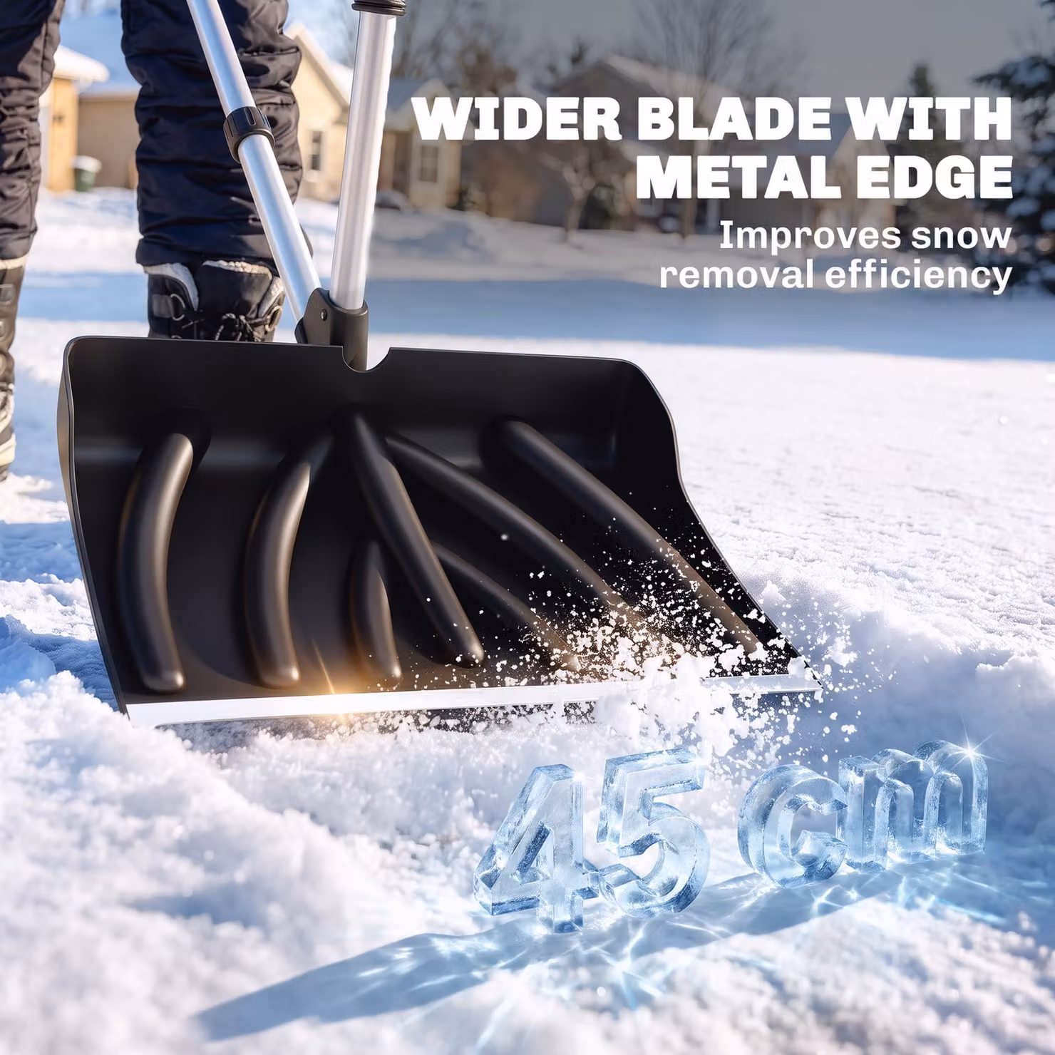 Outsunny Heavy-Duty Snow Shovel and Pusher with 45cm Wide Blade and Detachable Aluminium Handle, Black – 5