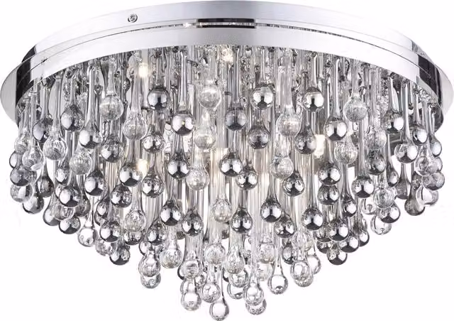Litecraft Teardrop Crystal Effect Flush Ceiling Light in Chrome