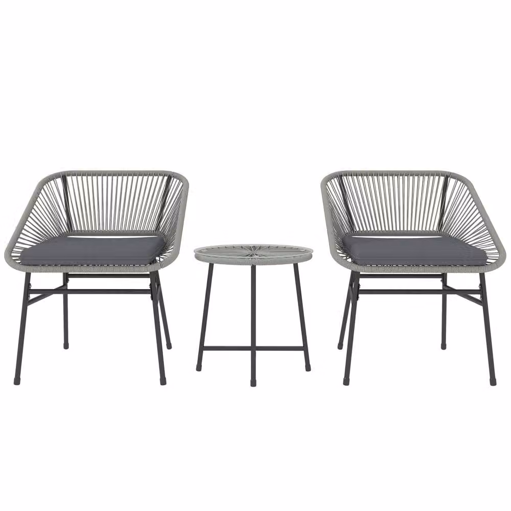 Wyld Haus Sorino 3 Piece Light Grey Rattan Bistro Set with Glass and Steel Table – 2