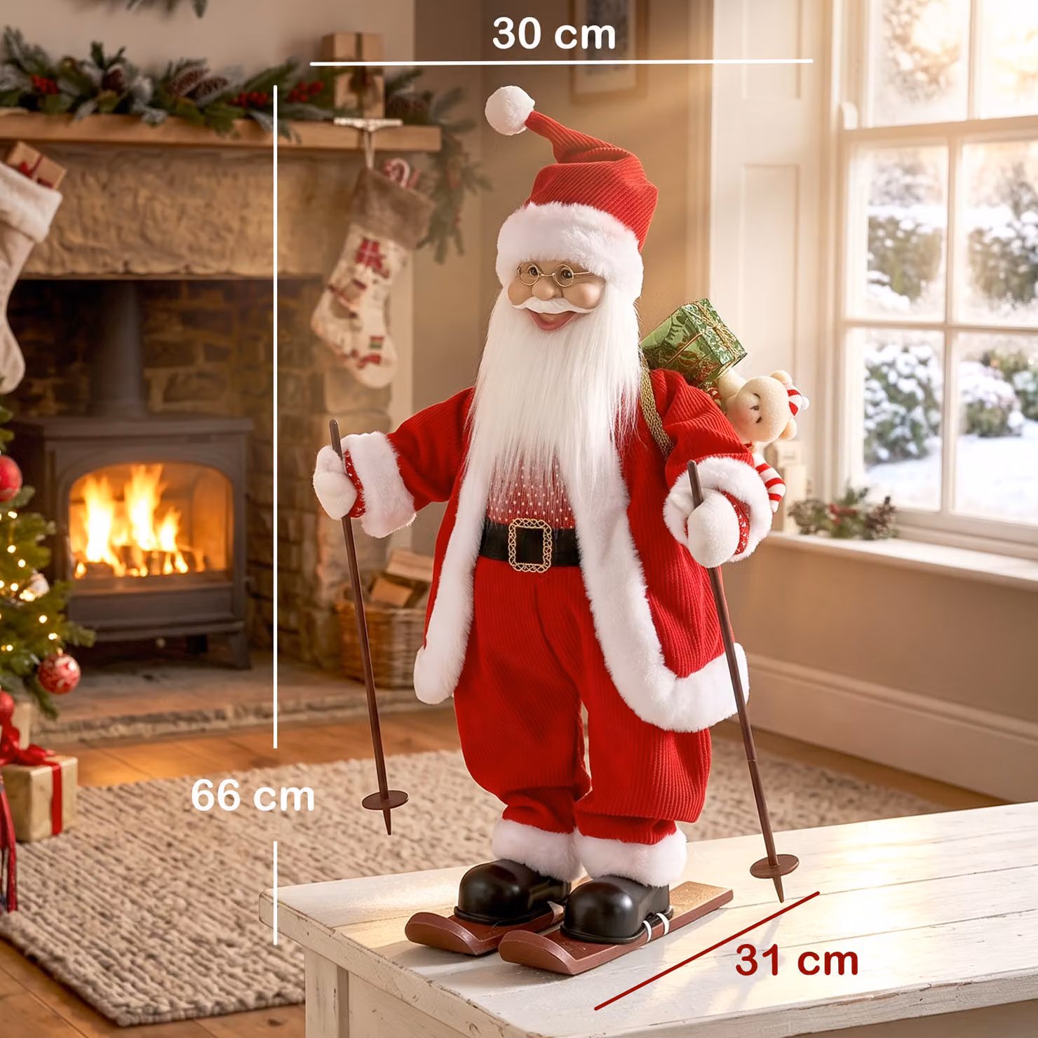 HOMCOM Animated Singing and Skiing Santa Claus Christmas Figure in Red, Height: 60.96 cm – 3